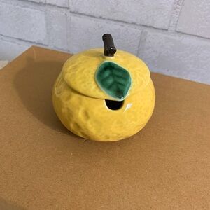 Vintage Yellow Textured Ceramic Lemon 🍋 Shaped Sugar Bowl 3.5 inches tall